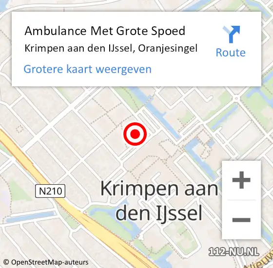 Locatie op kaart van de 112 melding: Ambulance Met Grote Spoed Naar Krimpen aan den IJssel, Oranjesingel op 27 april 2024 21:09