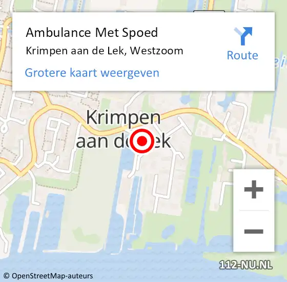 Locatie op kaart van de 112 melding: Ambulance Met Spoed Naar Krimpen aan de Lek, Westzoom op 27 april 2024 21:14