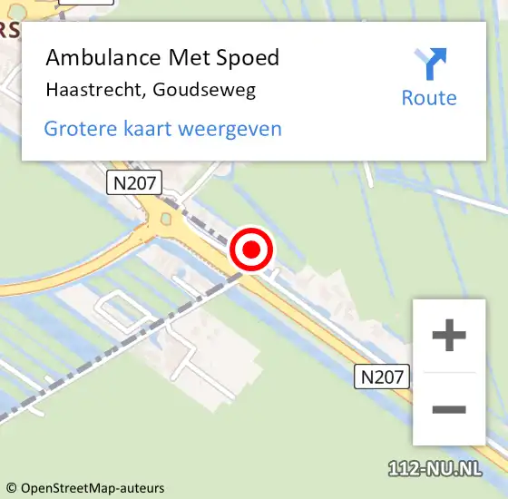 Locatie op kaart van de 112 melding: Ambulance Met Spoed Naar Haastrecht, Goudseweg op 27 april 2024 21:18