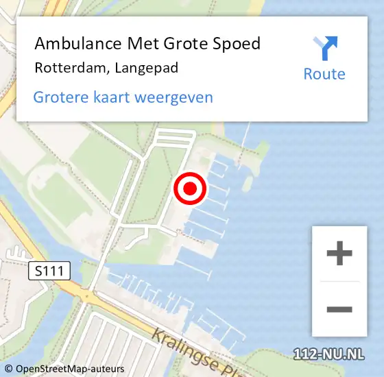 Locatie op kaart van de 112 melding: Ambulance Met Grote Spoed Naar Rotterdam, Langepad op 27 april 2024 21:20