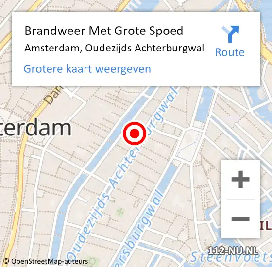 Locatie op kaart van de 112 melding: Brandweer Met Grote Spoed Naar Amsterdam, Oudezijds Achterburgwal op 27 april 2024 21:22