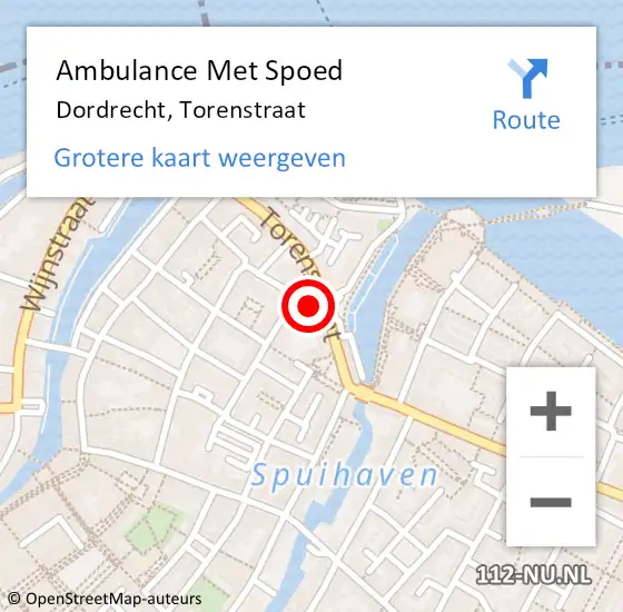 Locatie op kaart van de 112 melding: Ambulance Met Spoed Naar Dordrecht, Torenstraat op 27 april 2024 21:53