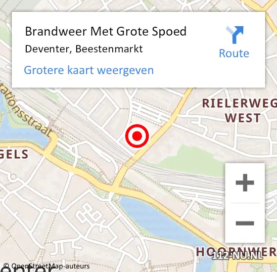 Locatie op kaart van de 112 melding: Brandweer Met Grote Spoed Naar Deventer, Beestenmarkt op 27 april 2024 21:54