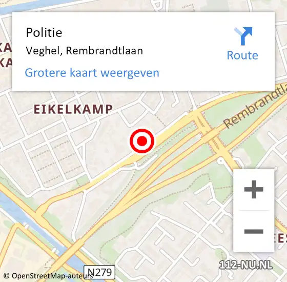 Locatie op kaart van de 112 melding: Politie Veghel, Rembrandtlaan op 27 april 2024 21:56