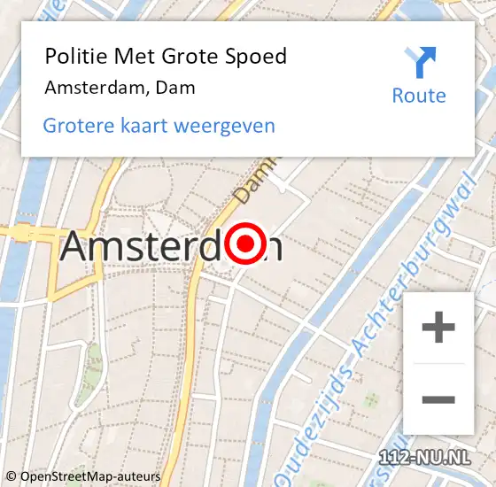 Locatie op kaart van de 112 melding: Politie Met Grote Spoed Naar Amsterdam, Dam op 27 april 2024 22:00
