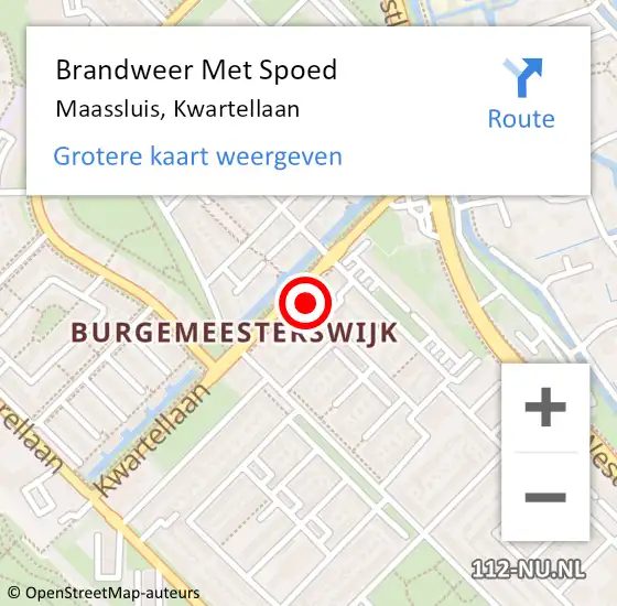 Locatie op kaart van de 112 melding: Brandweer Met Spoed Naar Maassluis, Kwartellaan op 27 april 2024 22:14