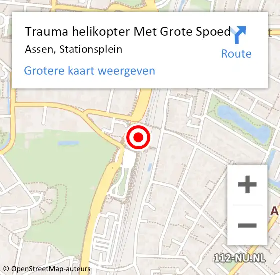 Locatie op kaart van de 112 melding: Trauma helikopter Met Grote Spoed Naar Assen, Stationsplein op 27 april 2024 22:53