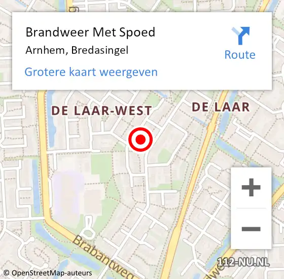 Locatie op kaart van de 112 melding: Brandweer Met Spoed Naar Arnhem, Bredasingel op 27 april 2024 22:56