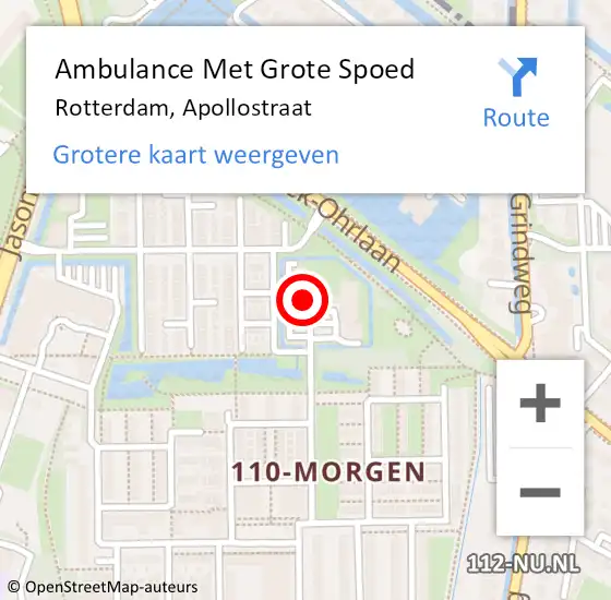 Locatie op kaart van de 112 melding: Ambulance Met Grote Spoed Naar Rotterdam, Apollostraat op 27 april 2024 23:30