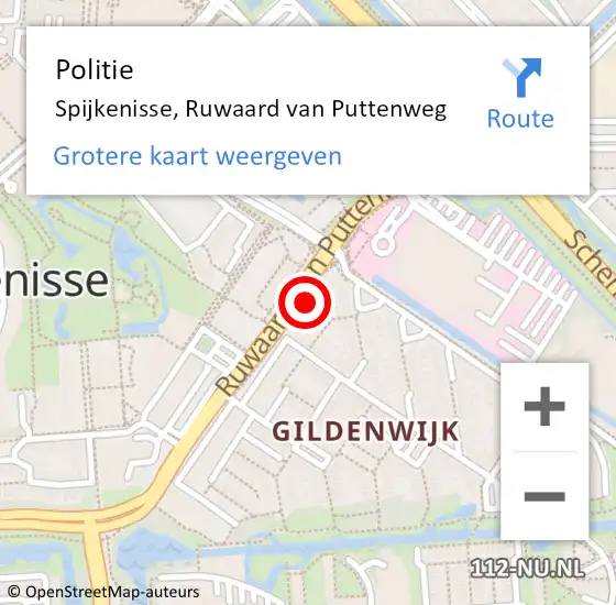 Locatie op kaart van de 112 melding: Politie Spijkenisse, Ruwaard van Puttenweg op 27 april 2024 23:45
