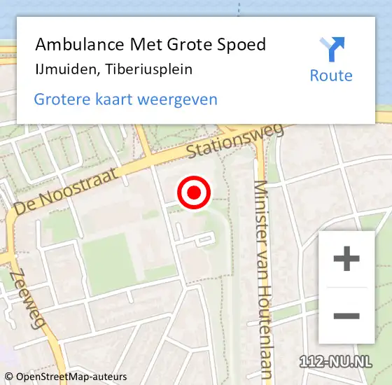 Locatie op kaart van de 112 melding: Ambulance Met Grote Spoed Naar IJmuiden, Tiberiusplein op 27 april 2024 23:50