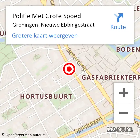 Locatie op kaart van de 112 melding: Politie Met Grote Spoed Naar Groningen, Nieuwe Ebbingestraat op 27 april 2024 23:51