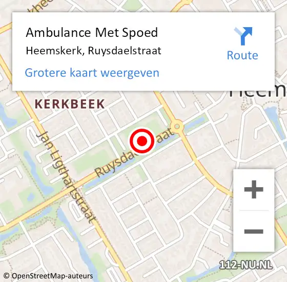 Locatie op kaart van de 112 melding: Ambulance Met Spoed Naar Heemskerk, Ruysdaelstraat op 28 april 2024 00:01