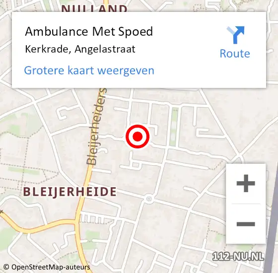 Locatie op kaart van de 112 melding: Ambulance Met Spoed Naar Kerkrade, Angelastraat op 3 oktober 2014 21:44