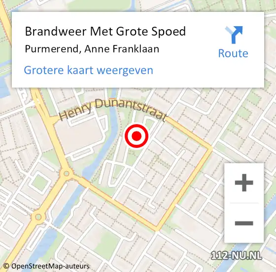 Locatie op kaart van de 112 melding: Brandweer Met Grote Spoed Naar Purmerend, Anne Franklaan op 28 april 2024 00:09
