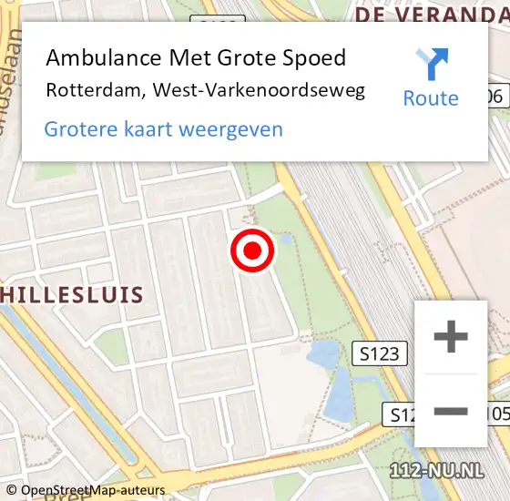 Locatie op kaart van de 112 melding: Ambulance Met Grote Spoed Naar Rotterdam, West-Varkenoordseweg op 28 april 2024 00:13