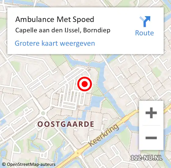 Locatie op kaart van de 112 melding: Ambulance Met Spoed Naar Capelle aan den IJssel, Borndiep op 28 april 2024 00:26