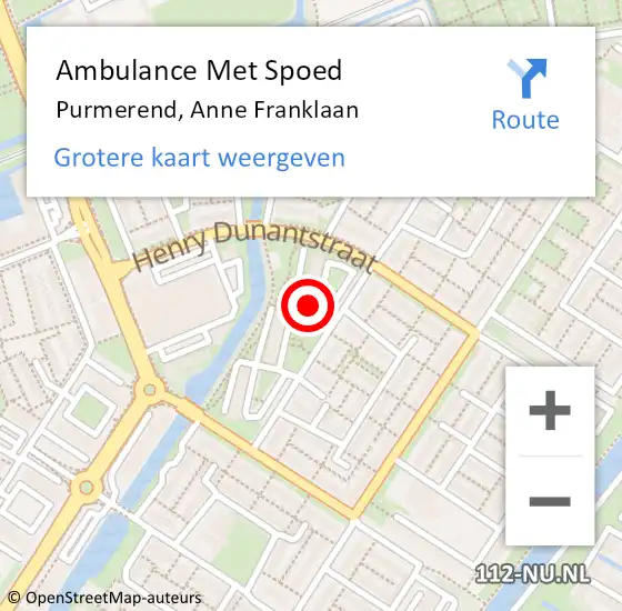 Locatie op kaart van de 112 melding: Ambulance Met Spoed Naar Purmerend, Anne Franklaan op 28 april 2024 00:40