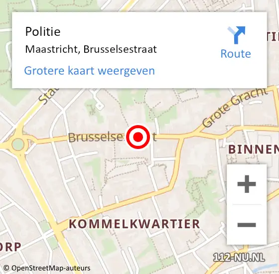 Locatie op kaart van de 112 melding: Politie Maastricht, Brusselsestraat op 28 april 2024 01:07
