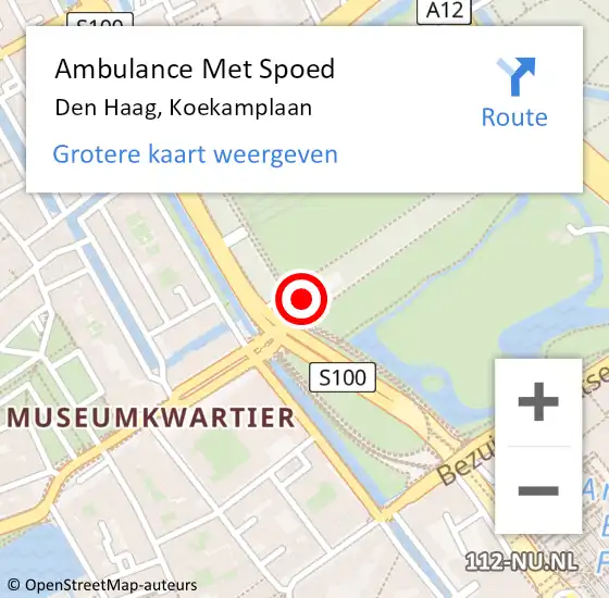Locatie op kaart van de 112 melding: Ambulance Met Spoed Naar Den Haag, Koekamplaan op 28 april 2024 01:44