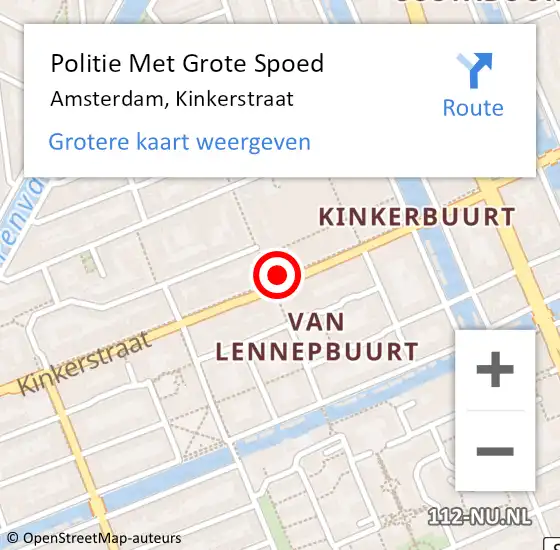 Locatie op kaart van de 112 melding: Politie Met Grote Spoed Naar Amsterdam, Kinkerstraat op 28 april 2024 02:07
