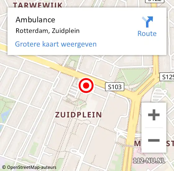 Locatie op kaart van de 112 melding: Ambulance Rotterdam, Zuidplein op 28 april 2024 02:43