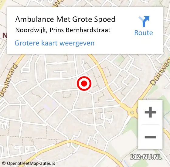 Locatie op kaart van de 112 melding: Ambulance Met Grote Spoed Naar Noordwijk, Prins Bernhardstraat op 28 april 2024 03:10