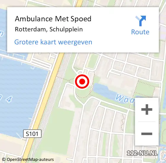 Locatie op kaart van de 112 melding: Ambulance Met Spoed Naar Rotterdam, Schulpplein op 28 april 2024 03:23