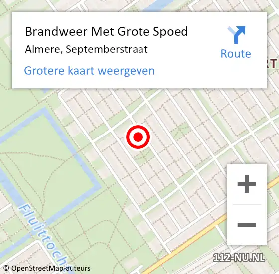 Locatie op kaart van de 112 melding: Brandweer Met Grote Spoed Naar Almere, Septemberstraat op 28 april 2024 03:45