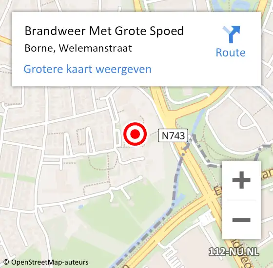 Locatie op kaart van de 112 melding: Brandweer Met Grote Spoed Naar Borne, Welemanstraat op 16 oktober 2013 14:05