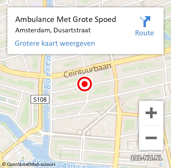 Locatie op kaart van de 112 melding: Ambulance Met Grote Spoed Naar Amsterdam, Dusartstraat op 28 april 2024 04:33