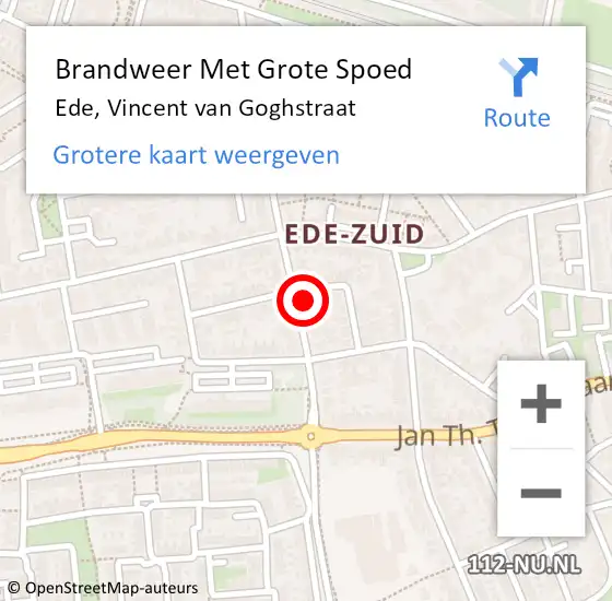 Locatie op kaart van de 112 melding: Brandweer Met Grote Spoed Naar Ede, Vincent van Goghstraat op 28 april 2024 04:42