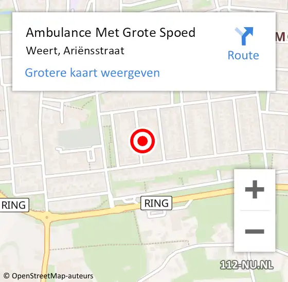 Locatie op kaart van de 112 melding: Ambulance Met Grote Spoed Naar Weert, Ariënsstraat op 28 april 2024 04:49