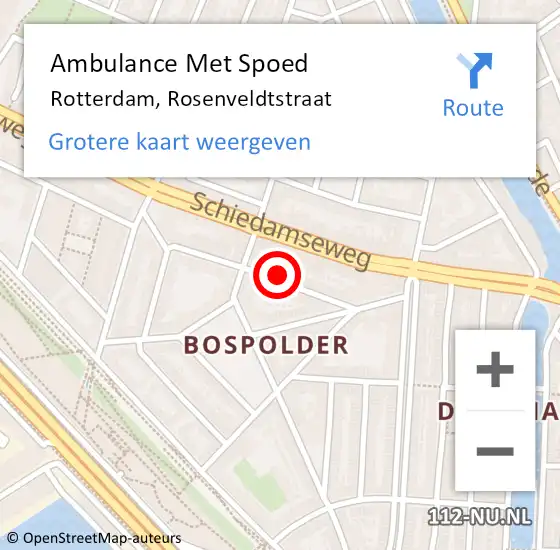 Locatie op kaart van de 112 melding: Ambulance Met Spoed Naar Rotterdam, Rosenveldtstraat op 28 april 2024 05:16