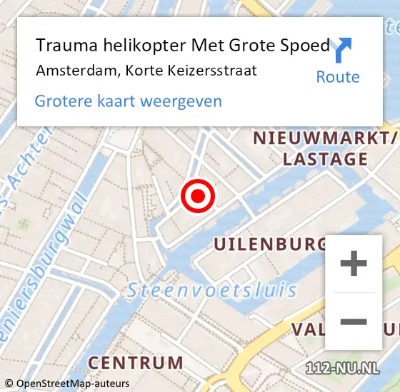 Locatie op kaart van de 112 melding: Trauma helikopter Met Grote Spoed Naar Amsterdam, Korte Keizersstraat op 28 april 2024 05:41