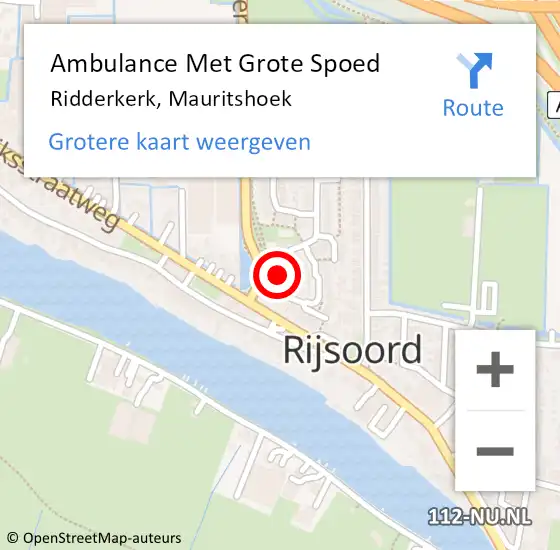 Locatie op kaart van de 112 melding: Ambulance Met Grote Spoed Naar Ridderkerk, Mauritshoek op 28 april 2024 05:48