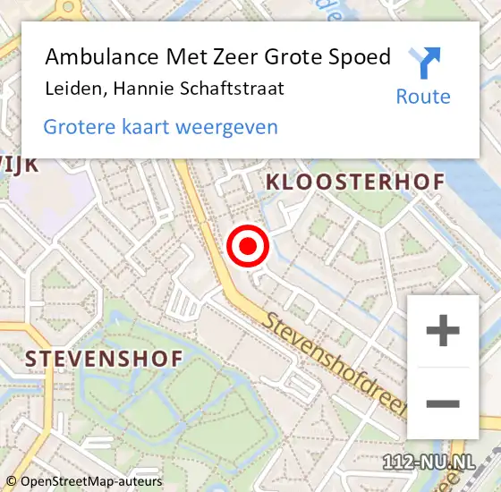 Locatie op kaart van de 112 melding: Ambulance Met Zeer Grote Spoed Naar Leiden, Hannie Schaftstraat op 28 april 2024 06:20