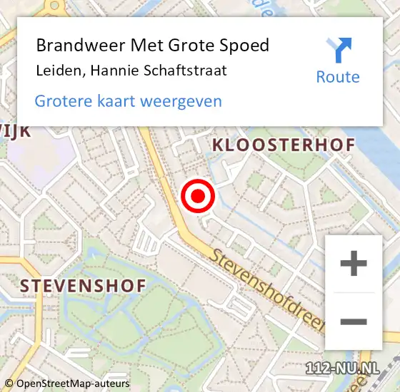 Locatie op kaart van de 112 melding: Brandweer Met Grote Spoed Naar Leiden, Hannie Schaftstraat op 28 april 2024 06:27