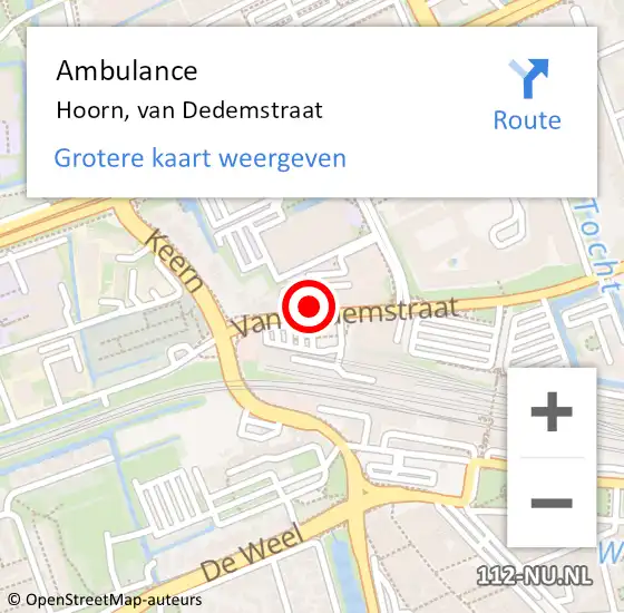 Locatie op kaart van de 112 melding: Ambulance Hoorn, van Dedemstraat op 28 april 2024 07:03