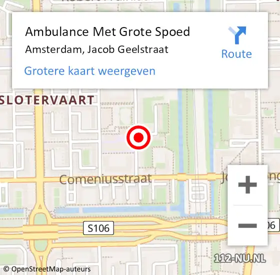 Locatie op kaart van de 112 melding: Ambulance Met Grote Spoed Naar Amsterdam, Jacob Geelstraat op 28 april 2024 07:28