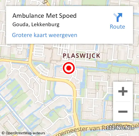 Locatie op kaart van de 112 melding: Ambulance Met Spoed Naar Gouda, Lekkenburg op 28 april 2024 08:43