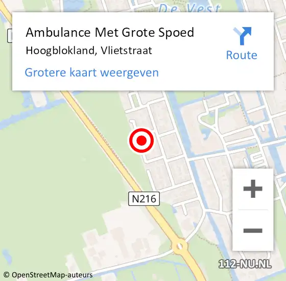 Locatie op kaart van de 112 melding: Ambulance Met Grote Spoed Naar Hoogblokland, Vlietstraat op 28 april 2024 08:47