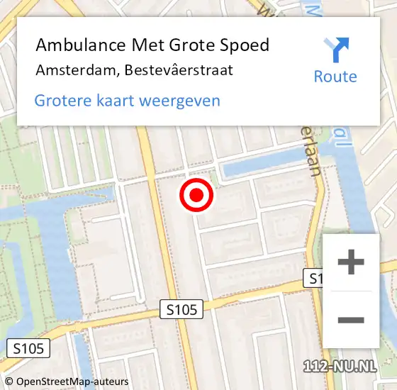 Locatie op kaart van de 112 melding: Ambulance Met Grote Spoed Naar Amsterdam, Bestevâerstraat op 28 april 2024 08:56