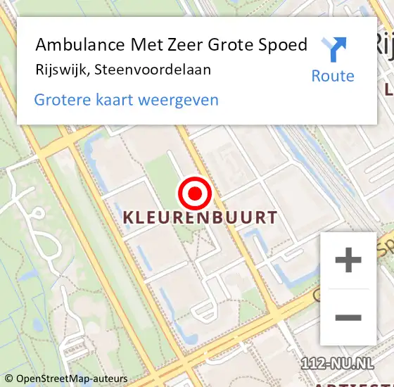 Locatie op kaart van de 112 melding: Ambulance Met Zeer Grote Spoed Naar Rijswijk, Steenvoordelaan op 28 april 2024 09:08