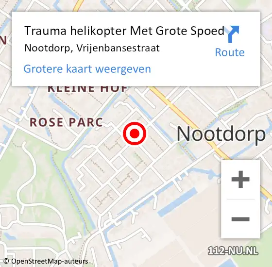 Locatie op kaart van de 112 melding: Trauma helikopter Met Grote Spoed Naar Nootdorp, Vrijenbansestraat op 28 april 2024 09:40