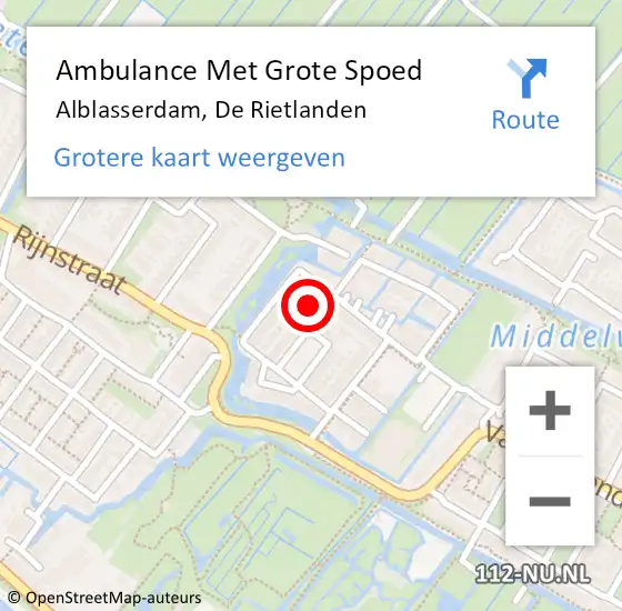 Locatie op kaart van de 112 melding: Ambulance Met Grote Spoed Naar Alblasserdam, De Rietlanden op 28 april 2024 09:51