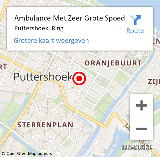 Locatie op kaart van de 112 melding: Ambulance Met Zeer Grote Spoed Naar Puttershoek, Ring op 28 april 2024 09:59