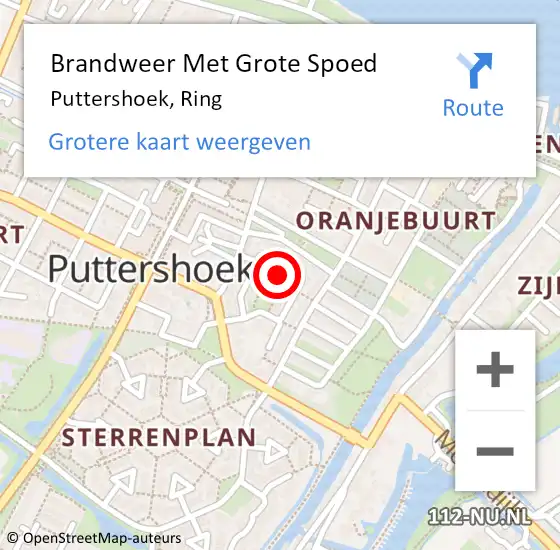 Locatie op kaart van de 112 melding: Brandweer Met Grote Spoed Naar Puttershoek, Ring op 28 april 2024 09:59