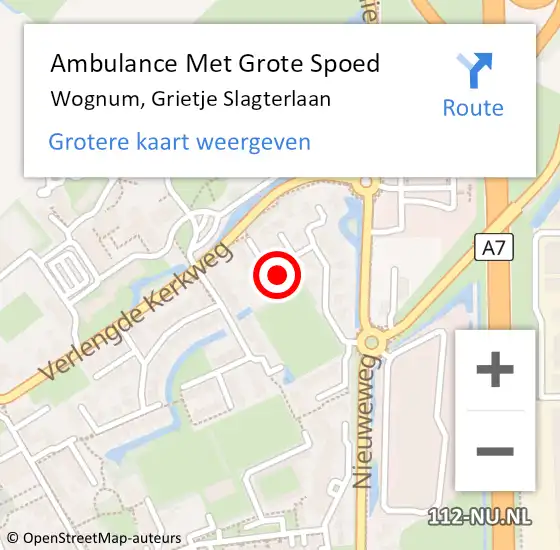 Locatie op kaart van de 112 melding: Ambulance Met Grote Spoed Naar Wognum, Grietje Slagterlaan op 28 april 2024 10:05