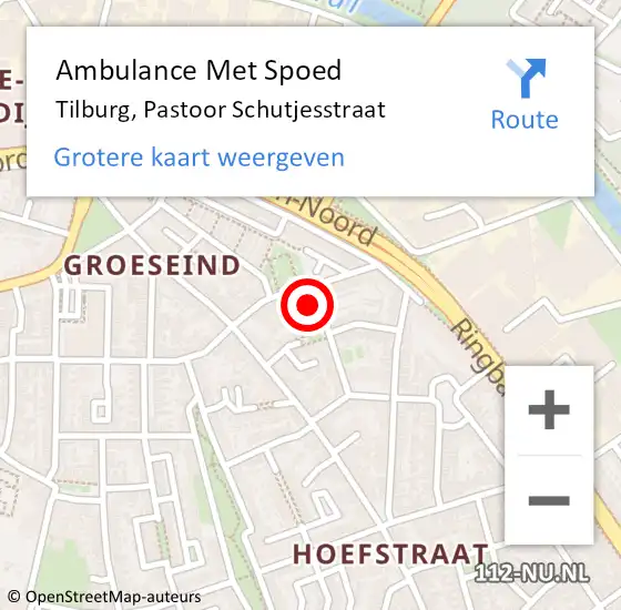 Locatie op kaart van de 112 melding: Ambulance Met Spoed Naar Tilburg, Pastoor Schutjesstraat op 3 oktober 2014 22:31